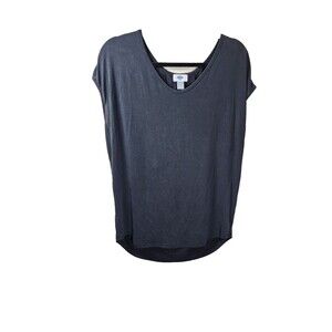 Old Navy Womens S Black Modal Blend Pleated Back Scoop Neck Cap Sleeve Blouse